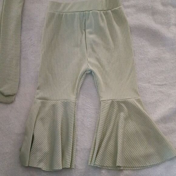Rainbow and sage bellbottom pants with sash for headband  Sz 80 (9-12 months) - Picture 4 of 9
